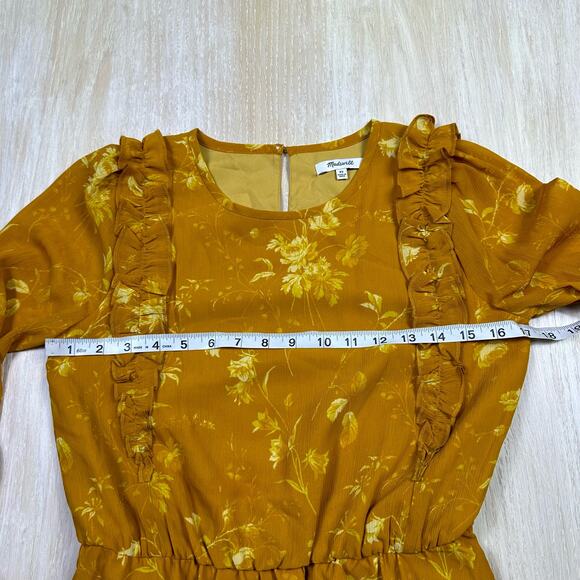 Madewell Mustard Tonal Botanical Boho Ruffle Floral Shoulder Peplum Top XS - Picture 6 of 13